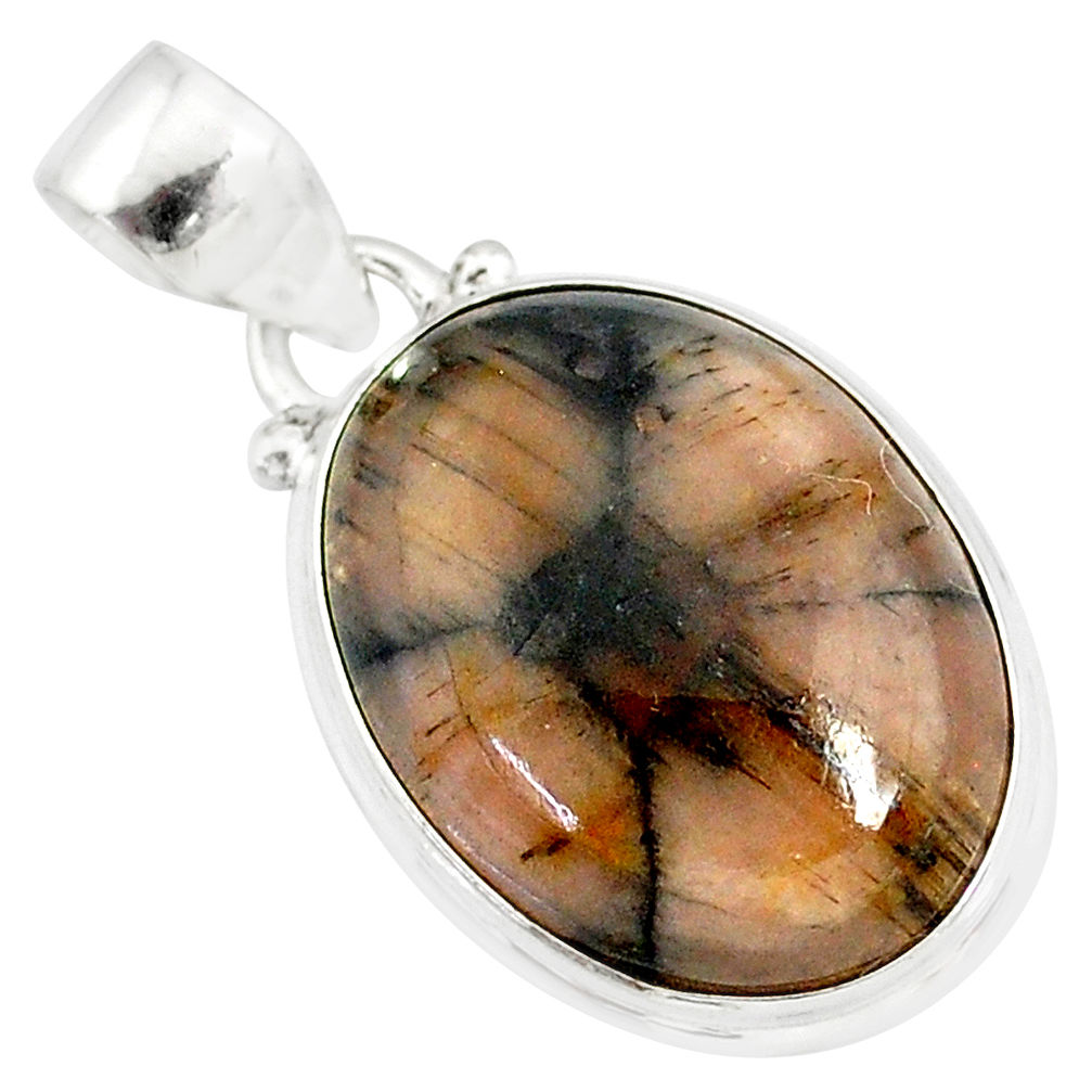 15.08cts natural brown chiastolite 925 sterling silver handmade pendant r86541