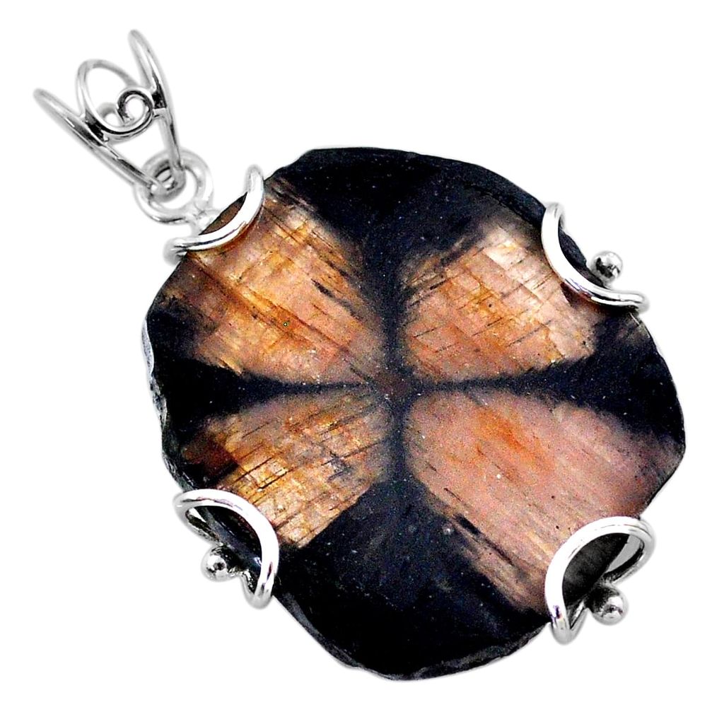 32.57cts natural brown chiastolite 925 sterling silver pendant jewelry t47926