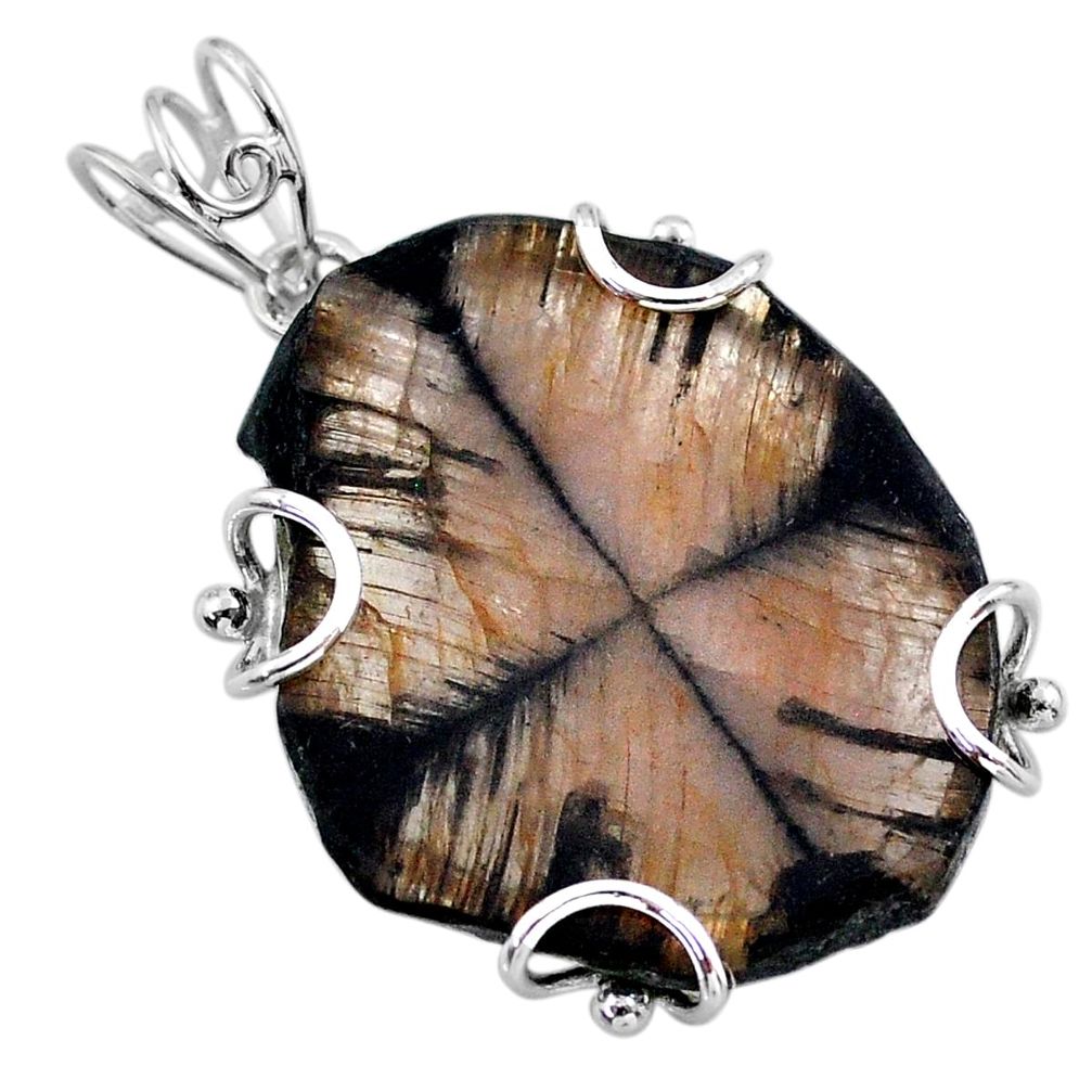 28.24cts natural brown chiastolite 925 sterling silver pendant jewelry t47932