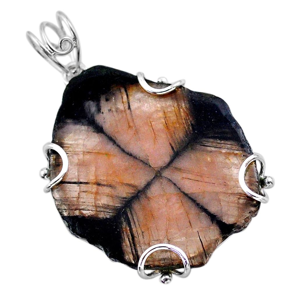 34.98cts natural brown chiastolite 925 sterling silver pendant jewelry t47936