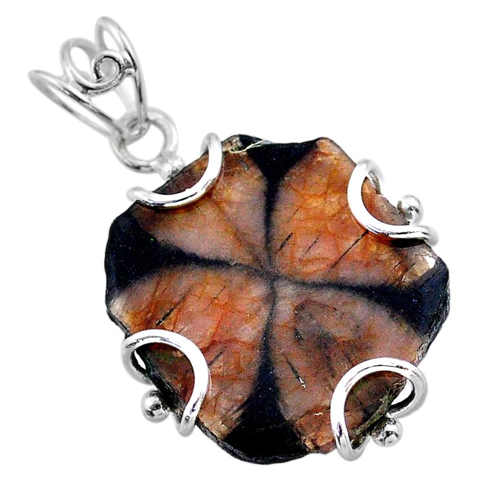 19.29cts natural brown chiastolite 925 sterling silver pendant jewelry t47941