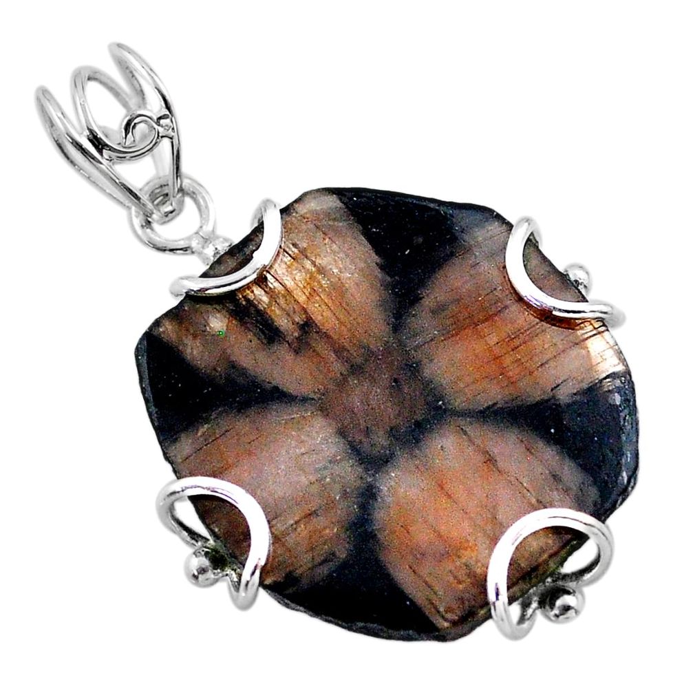 24.33cts natural brown chiastolite 925 sterling silver pendant jewelry t47946