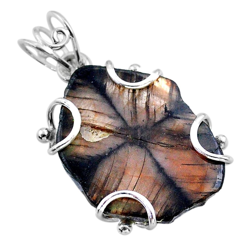 16.85cts natural brown chiastolite 925 sterling silver pendant jewelry t47973