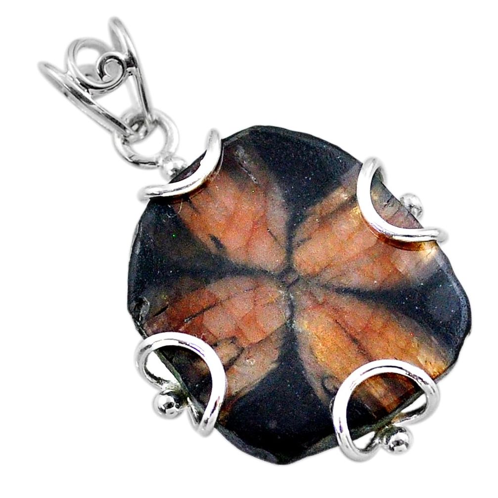 18.28cts natural brown chiastolite 925 sterling silver pendant jewelry t47976