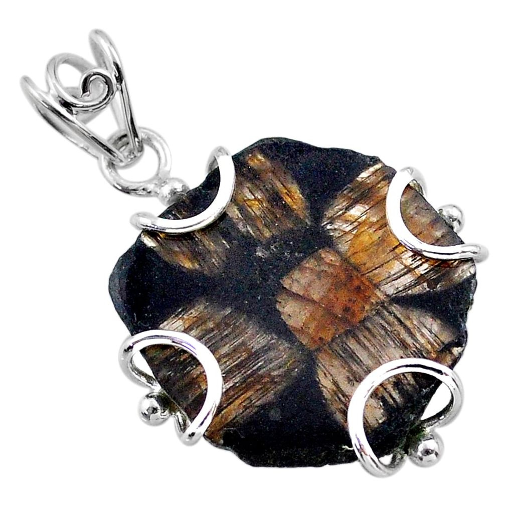 15.16cts natural brown chiastolite 925 sterling silver pendant jewelry t47979