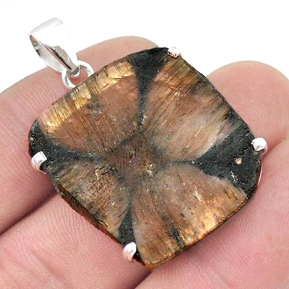 30.71cts natural brown chiastolite 925 sterling silver pendant jewelry u44804