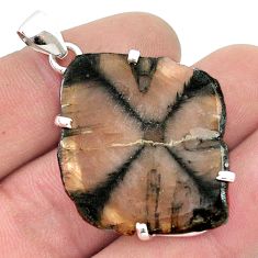 26.19cts natural brown chiastolite 925 sterling silver pendant jewelry u44815