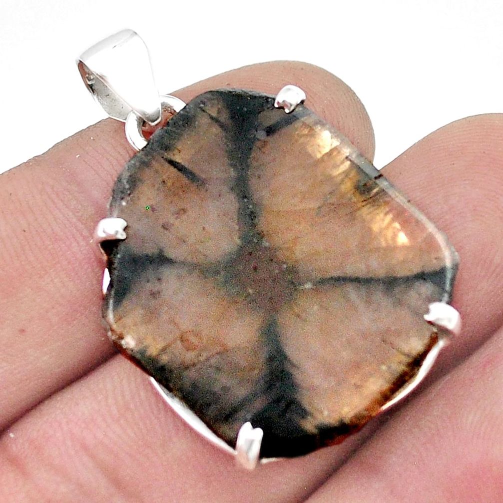 999.99cts natural brown chiastolite 925 sterling silver pendant jewelry u44827