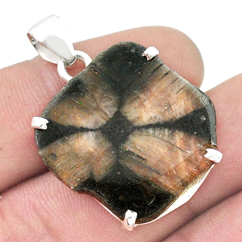24.91cts natural brown chiastolite 925 sterling silver pendant jewelry u44829