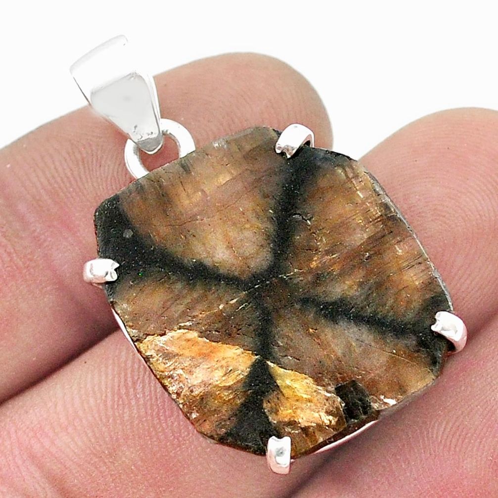 23.32cts natural brown chiastolite 925 sterling silver pendant jewelry u44830