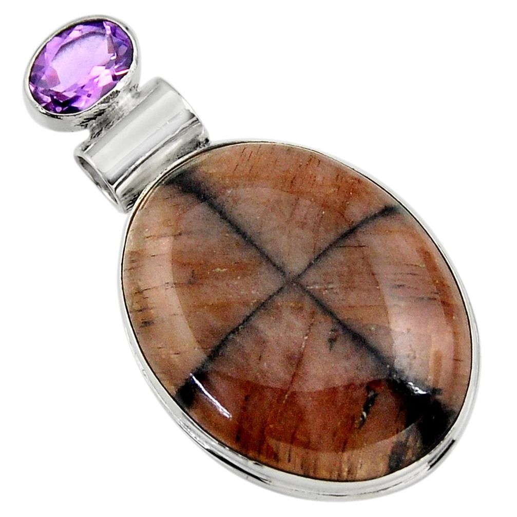 25.57cts natural brown chiastolite amethyst 925 sterling silver pendant r31994