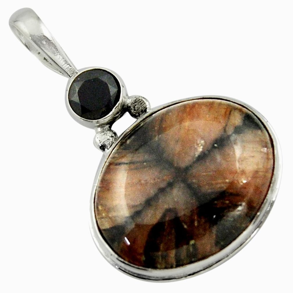 19.72cts natural brown chiastolite onyx 925 sterling silver pendant r41734