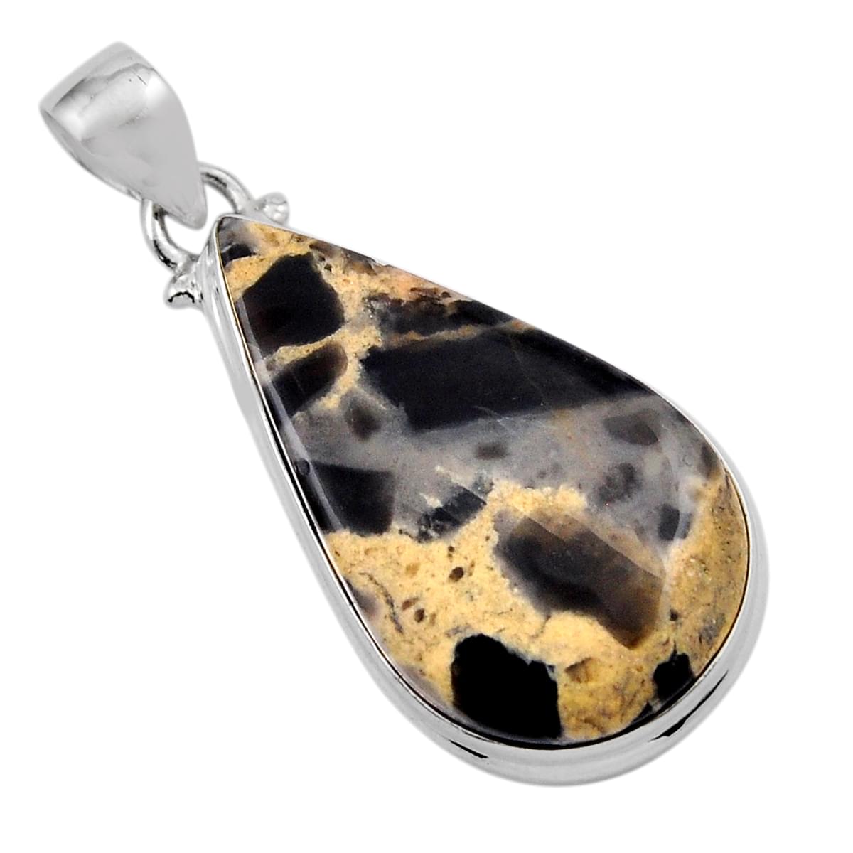 Natural Brown Coffee Bean Jasper 925 Sterling Silver Pendant