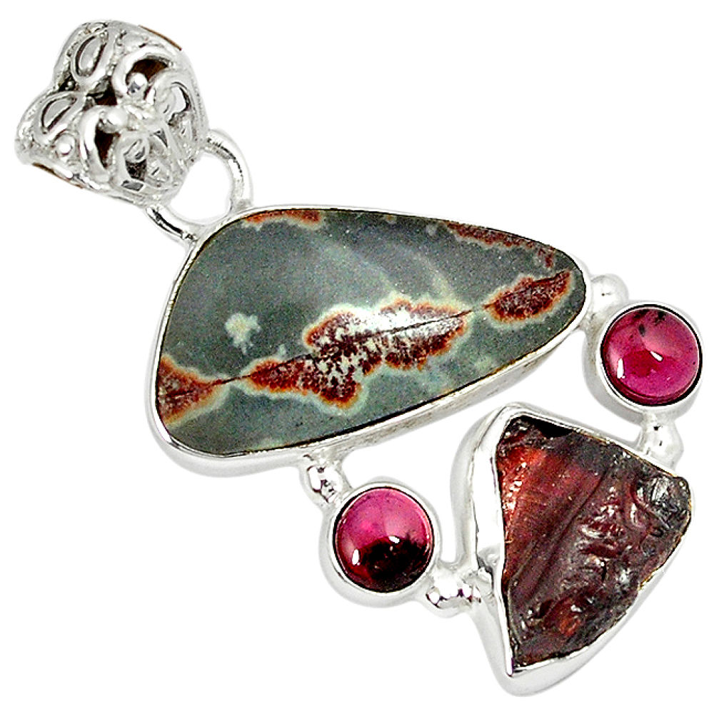 Natural brown coffee bean jasper garnet rough 925 sterling silver pendant j11375