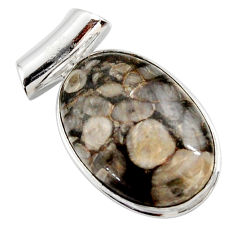 Clearance Sale- 16.73cts natural brown colus fossil 925 sterling silver pendant jewelry r27768