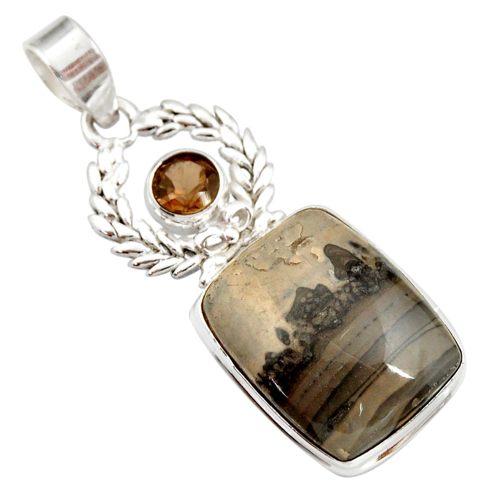 21.48cts natural brown cotham landscape marble 925 silver pendant d42254