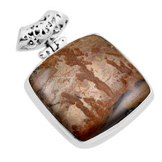 31.37cts natural brown cotham landscape marble cushion 925 silver pendant n25007