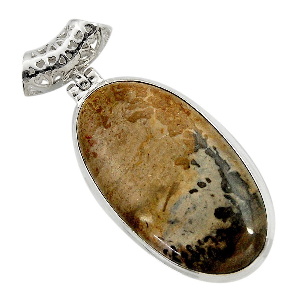  brown cotham landscape marble oval 925 silver pendant d41593