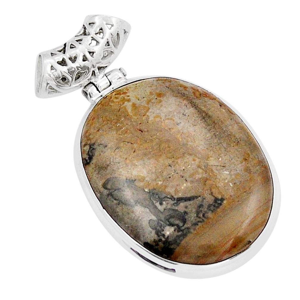 28.08cts natural brown cotham landscape marble oval 925 silver pendant y21681