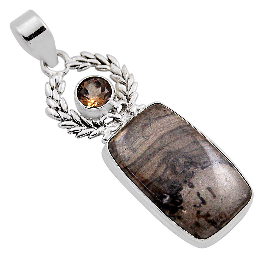 17.36cts natural brown cotham landscape marble smoky topaz silver pendant n25263
