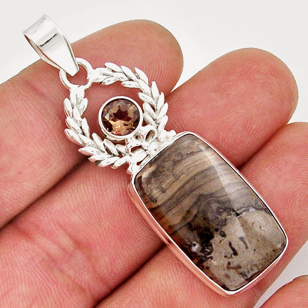 18.15cts natural brown cotham landscape marble smoky topaz silver pendant y21518