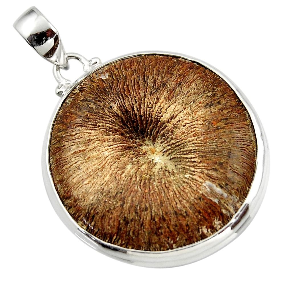 45.50cts natural brown cyclolite coral fossil 925 sterling silver pendant r41026