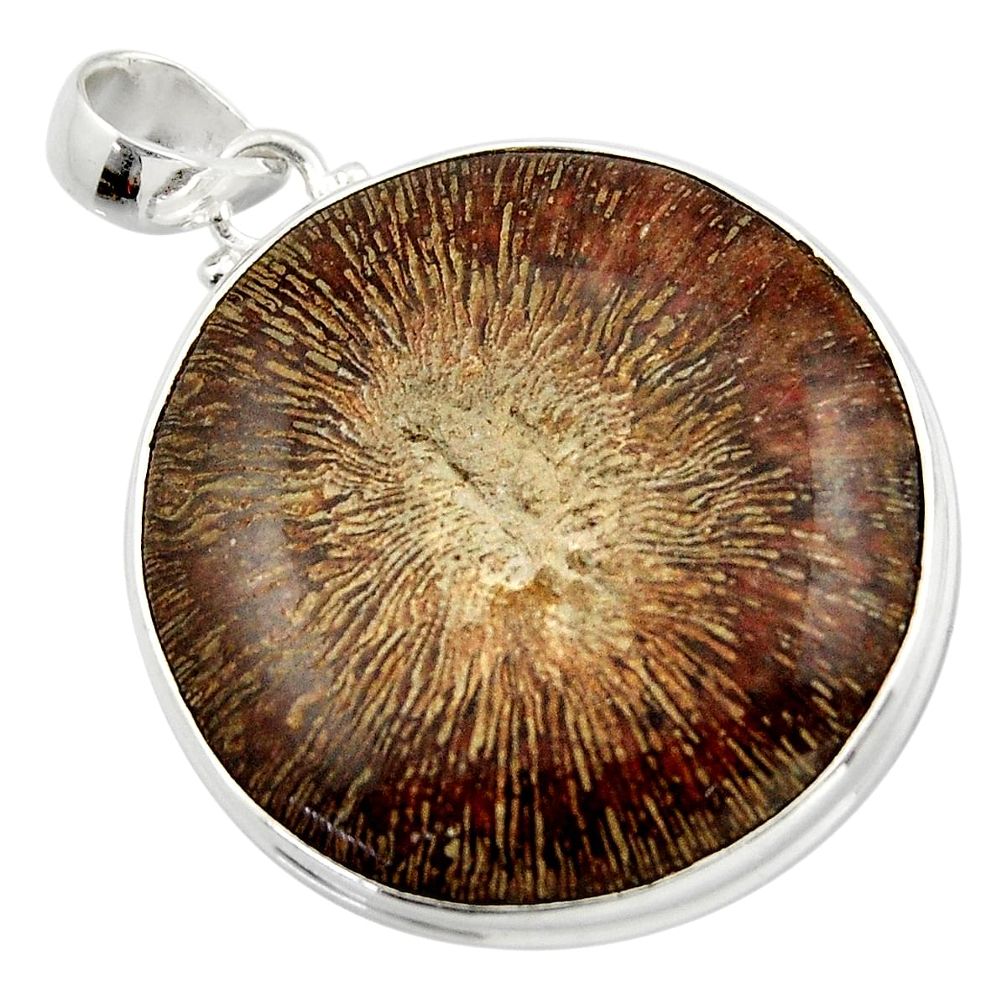 59.87cts natural brown cyclolite coral fossil 925 sterling silver pendant r41032