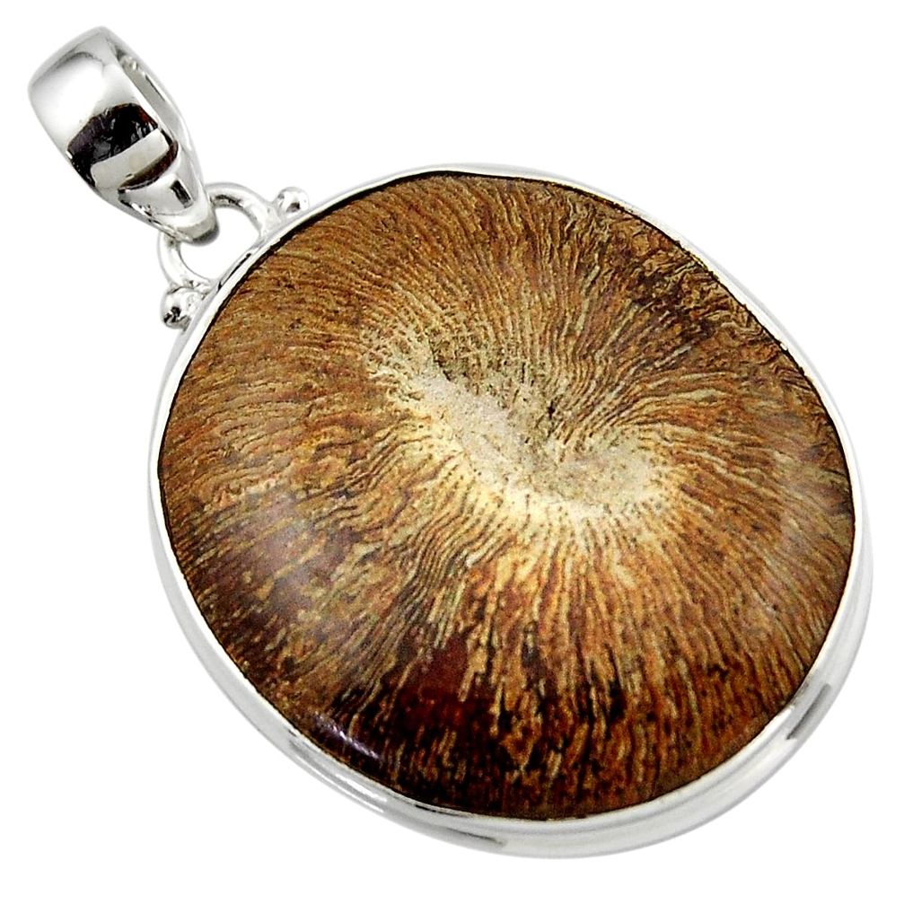 40.69cts natural brown cyclolite coral fossil 925 sterling silver pendant r41034