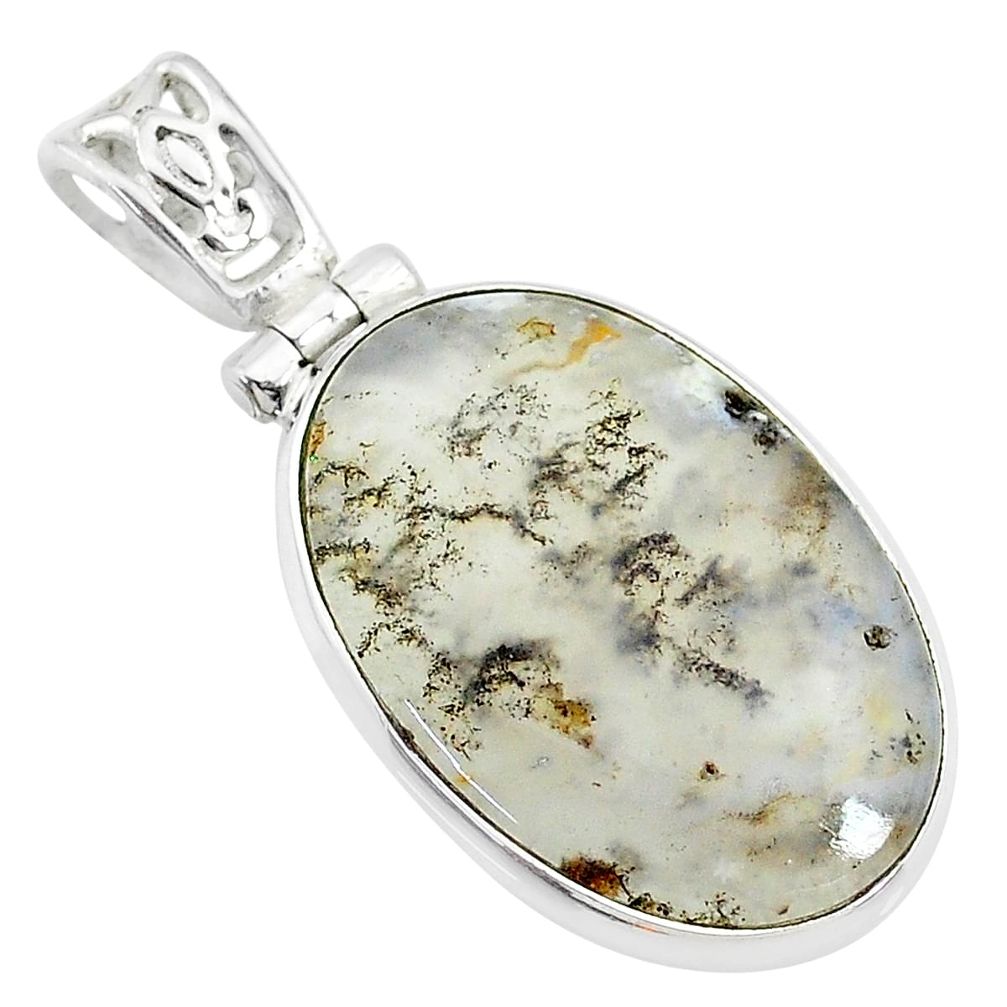 18.70cts natural brown dendritic quartz 925 sterling silver pendant t10631