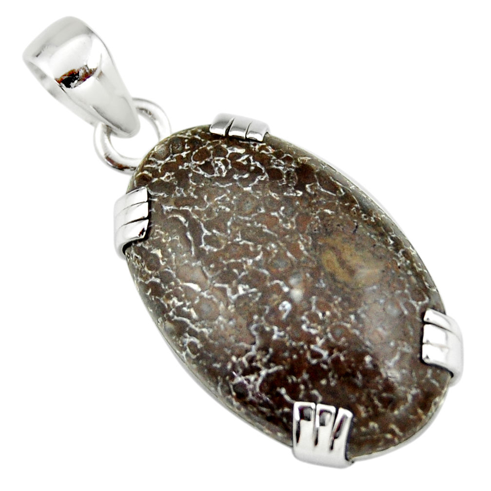 19.06cts natural brown dinosaur bone fossilized 925 silver pendant r20115