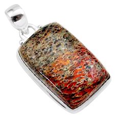 19.72cts natural brown dinosaur bone fossilized 925 silver pendant t38476