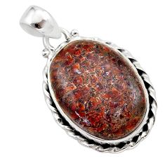 16.23cts natural brown dinosaur bone fossilized 925 silver pendant t38704