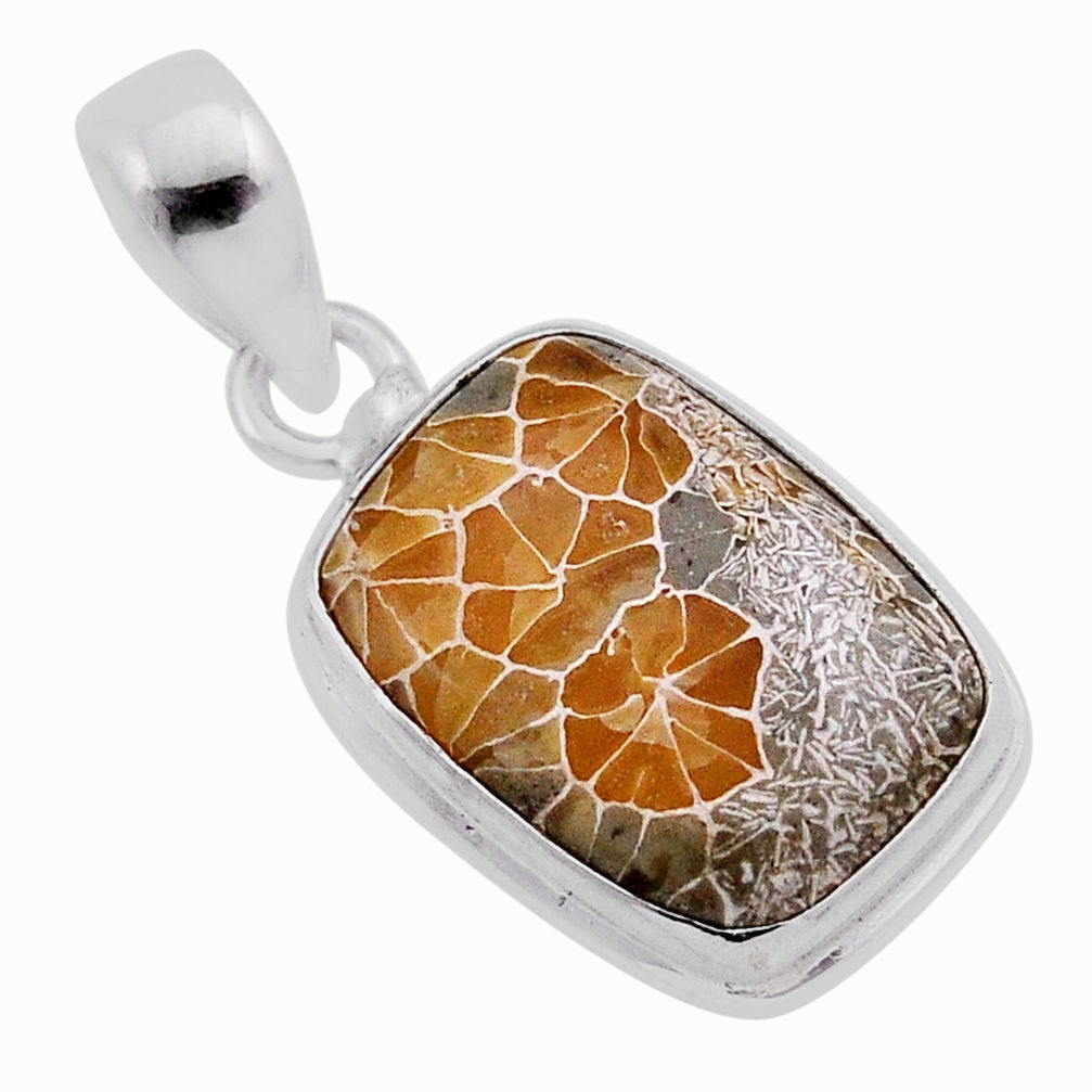 11.13cts natural brown dinosaur bone fossilized octagan silver pendant n40122