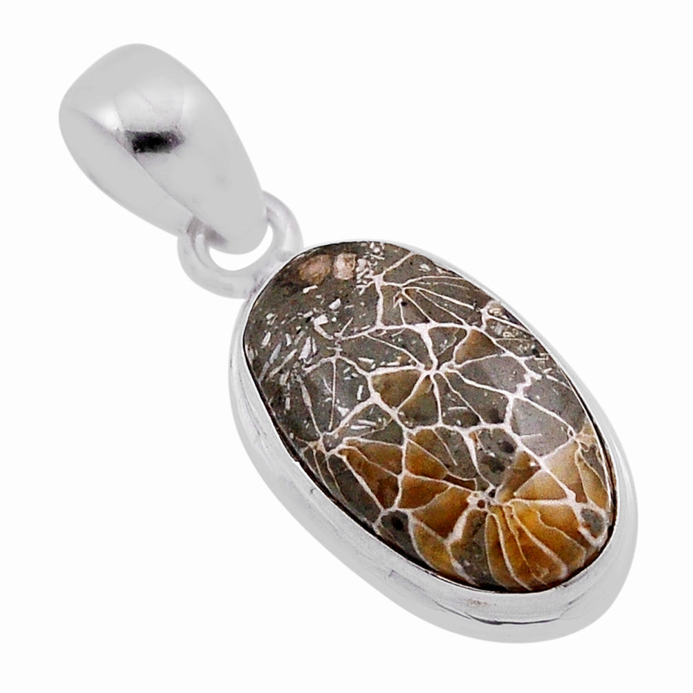 7.17cts natural brown dinosaur bone fossilized oval 925 silver pendant n40095