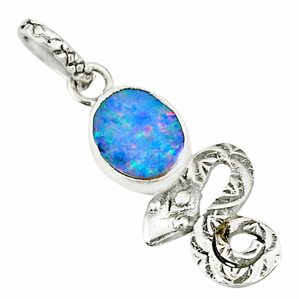 2.68cts natural brown doublet opal australian 925 silver snake pendant r78449