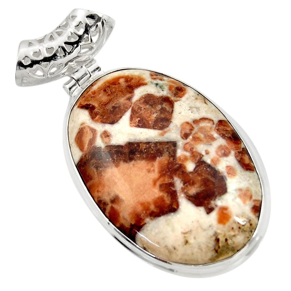  brown garnet in limestone spessartine 925 silver pendant d42185