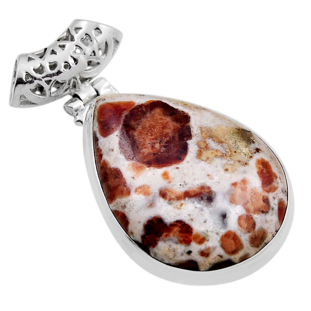 27.05cts natural brown garnet in limestone spessartine 925 silver pendant n25004