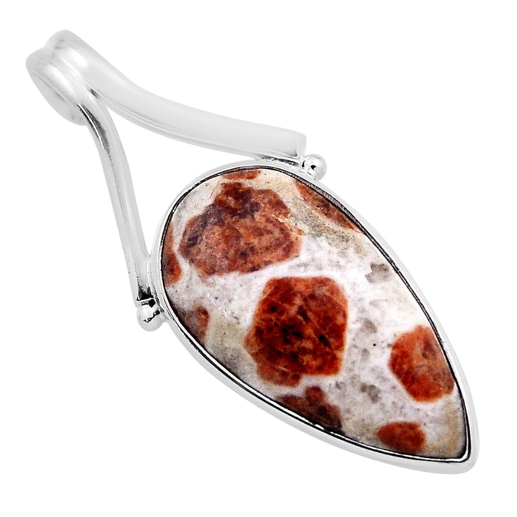 10.71cts natural brown garnet in limestone spessartine 925 silver pendant n25349
