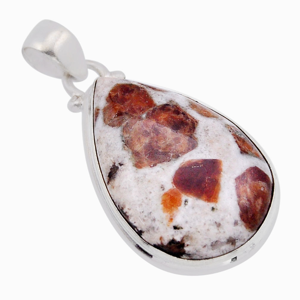 18.17cts natural brown garnet in limestone spessartine 925 silver pendant n51172
