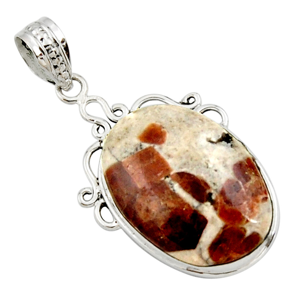 19.23cts natural brown garnet in limestone spessartine 925 silver pendant r27848