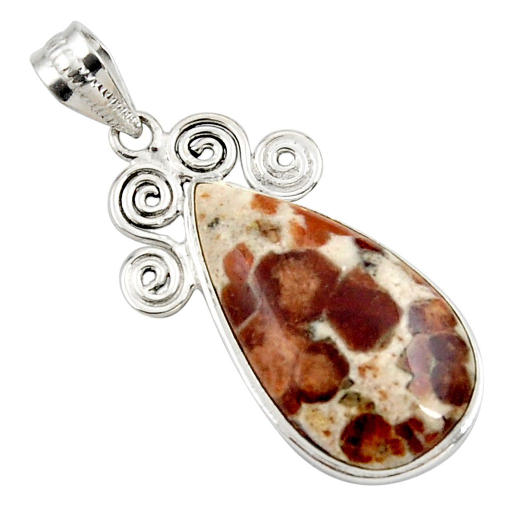 18.15cts natural brown garnet in limestone spessartine 925 silver pendant r27850