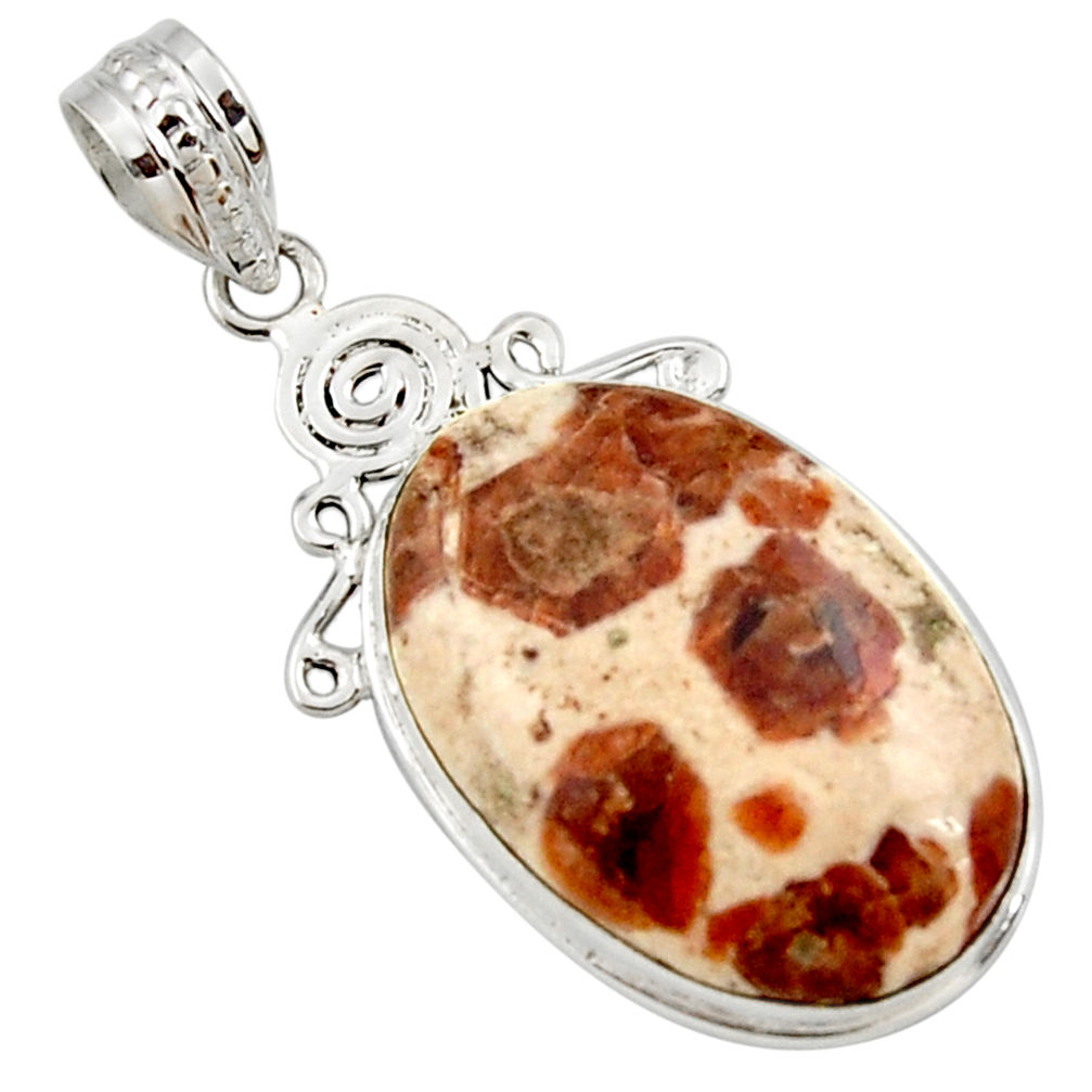 19.23cts natural brown garnet in limestone spessartine 925 silver pendant r27851