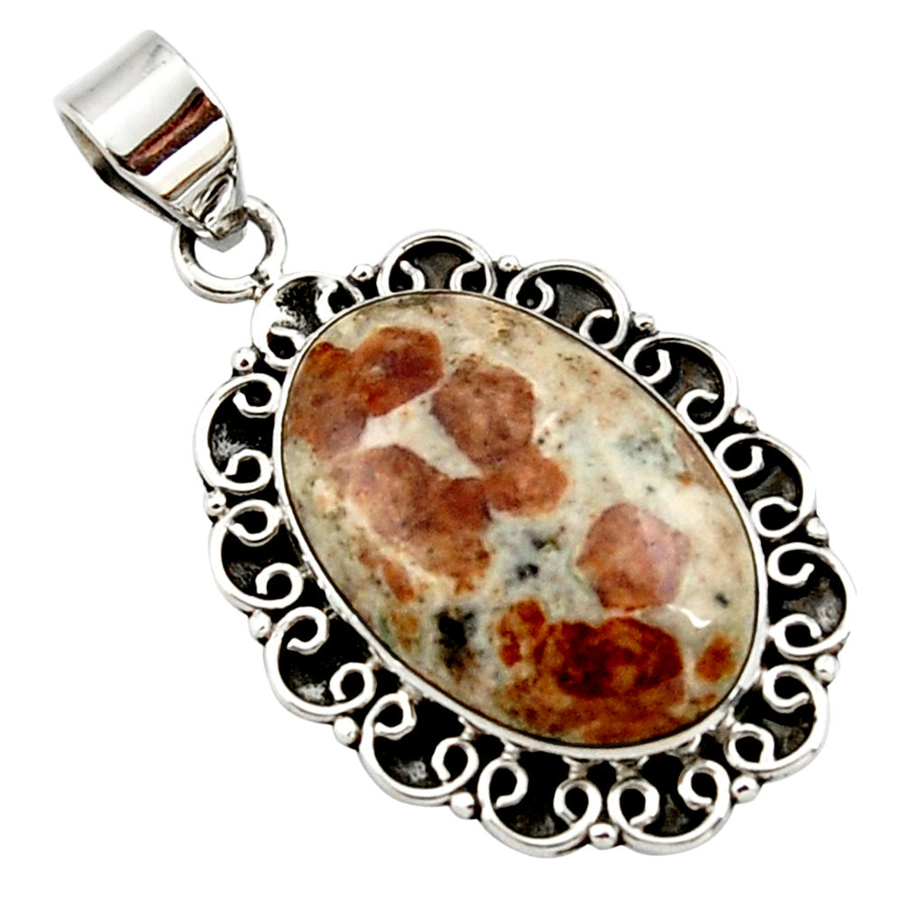 18.15cts natural brown garnet in limestone spessartine 925 silver pendant r27856