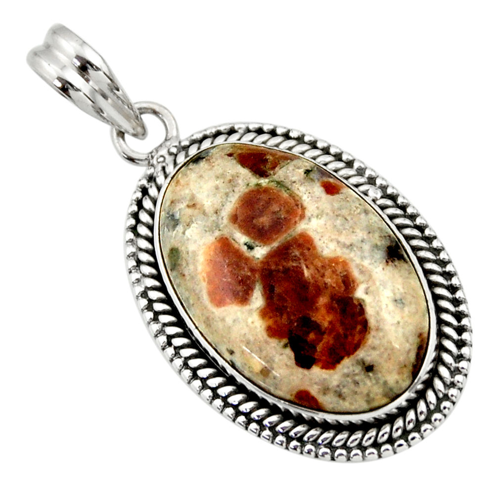 22.17cts natural brown garnet in limestone spessartine 925 silver pendant r32131