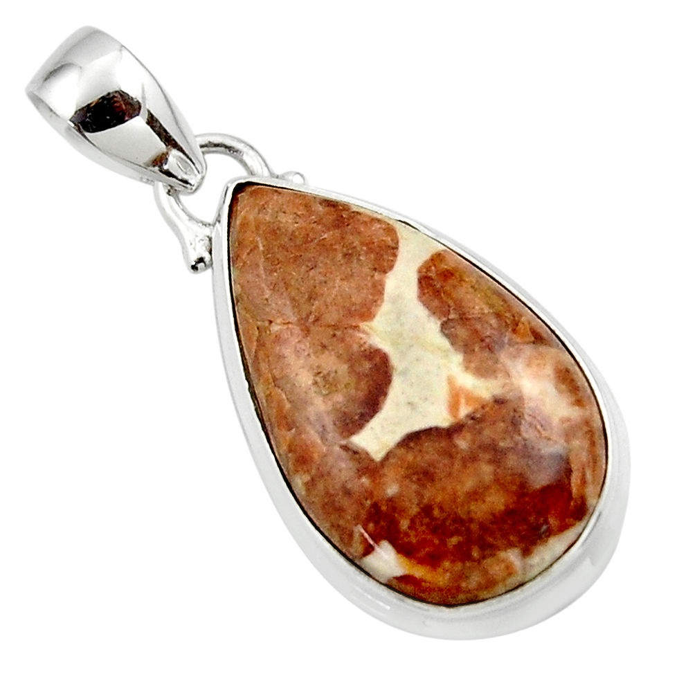 14.90cts natural brown garnet in limestone spessartine 925 silver pendant r46274