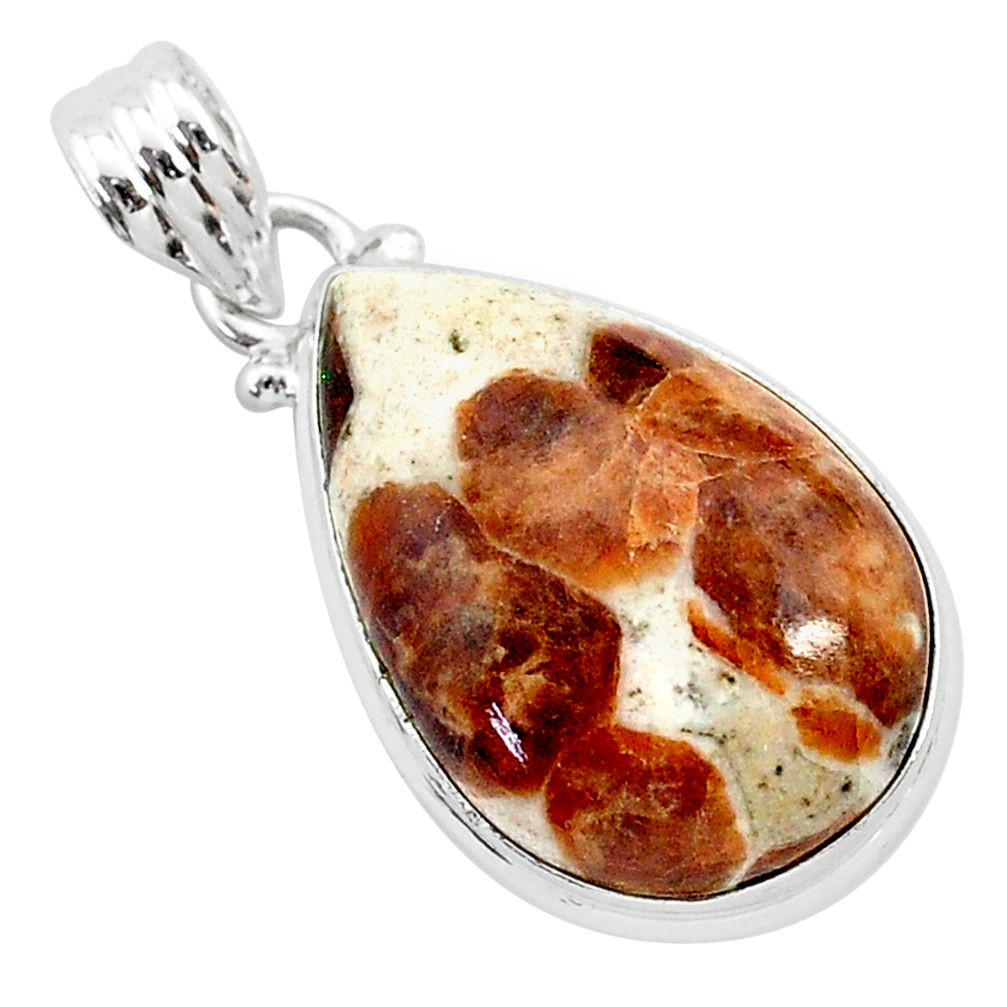 17.22cts natural brown garnet in limestone spessartine 925 silver pendant r94867