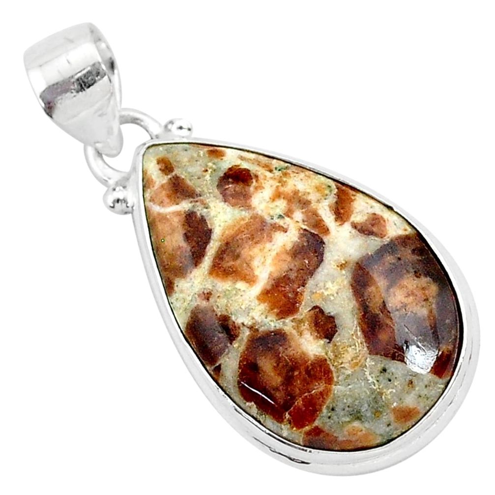 15.65cts natural brown garnet in limestone spessartine 925 silver pendant r94868