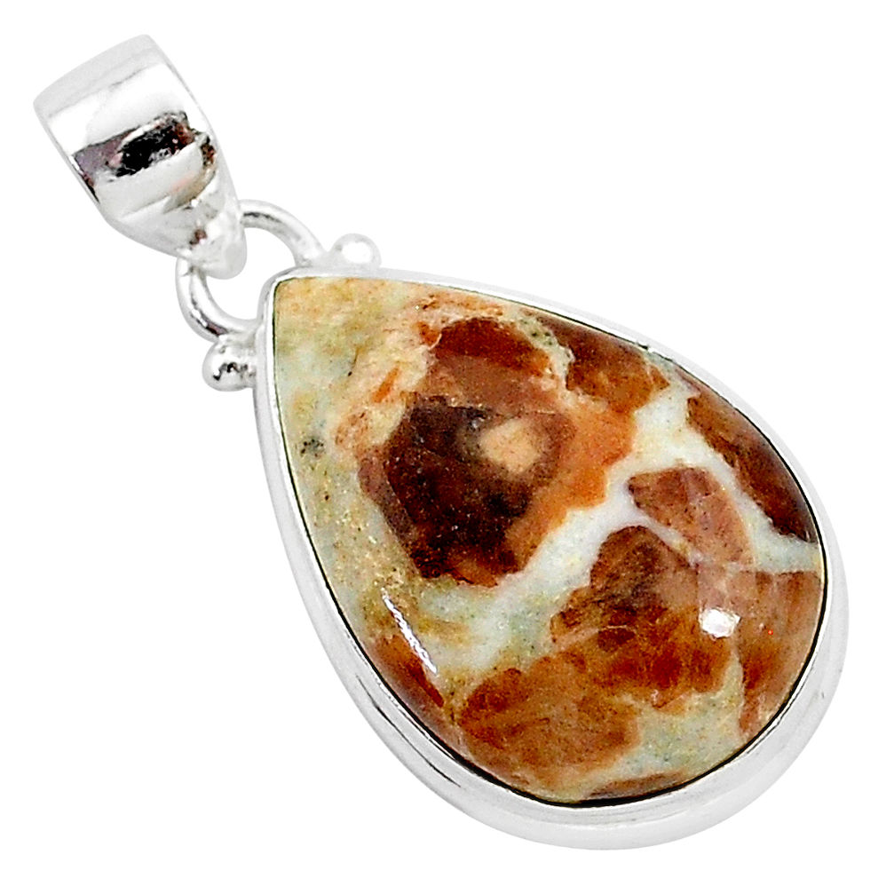 15.65cts natural brown garnet in limestone spessartine 925 silver pendant r94869