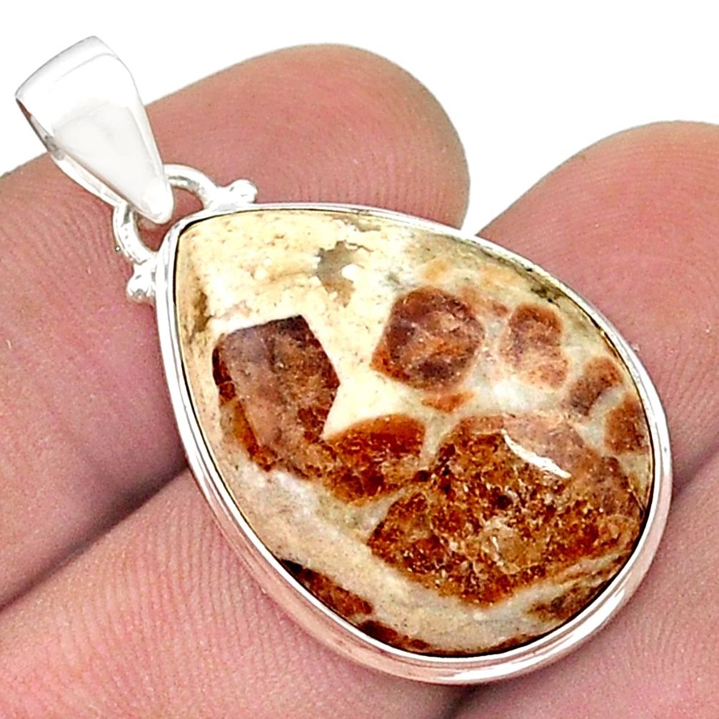 16.87cts natural brown garnet in limestone spessartine 925 silver pendant u50888