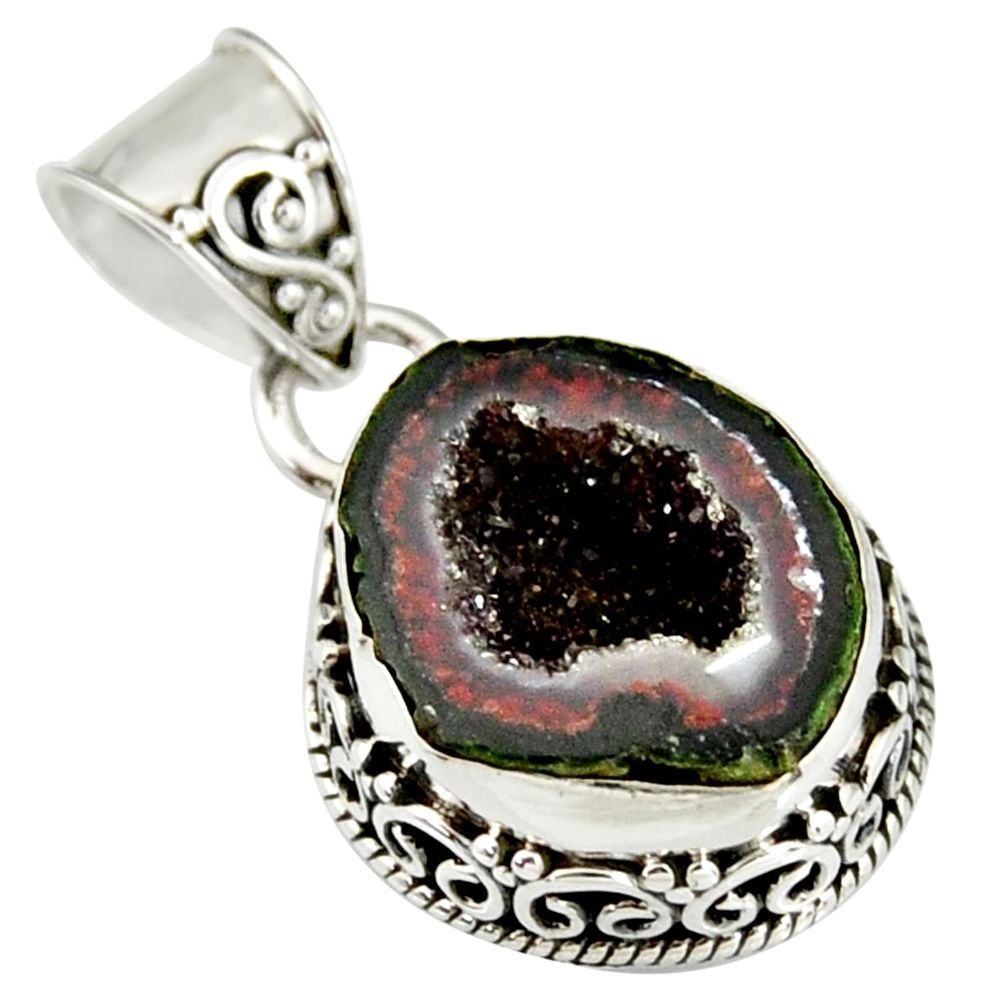 7.36cts natural brown geode druzy 925 sterling silver pendant jewelry r20192